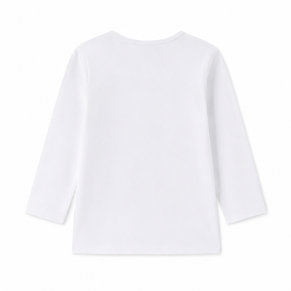 Back flat lay of the white kids cotton long sleeve shirt.