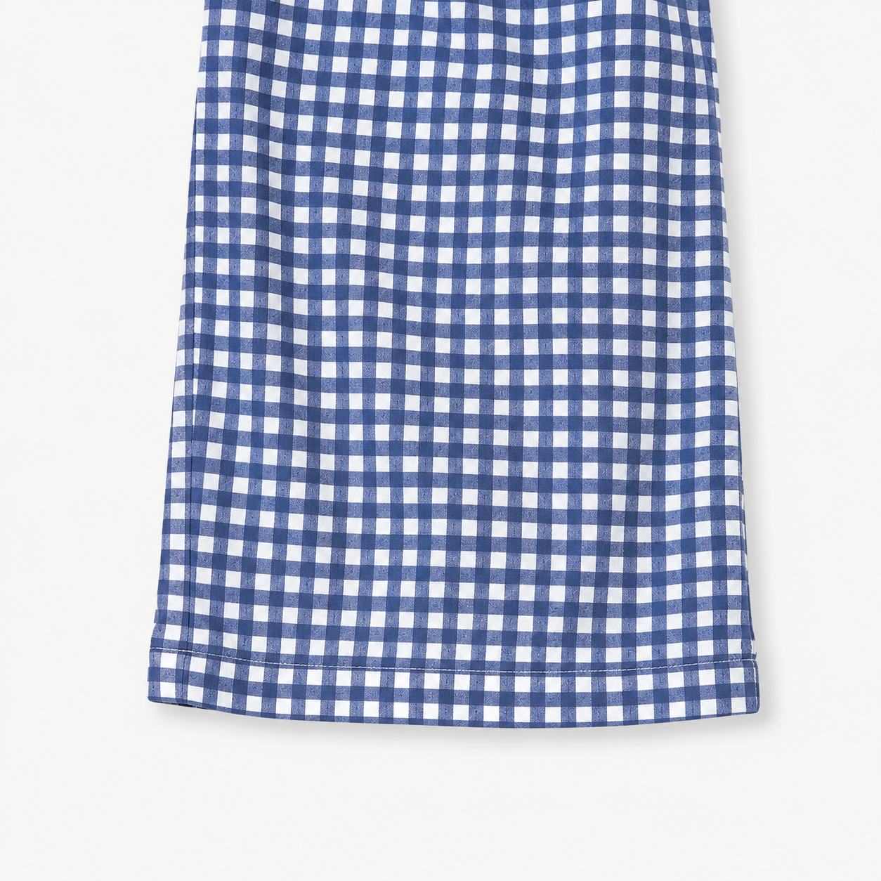Blue gingham girls pants cropped wide-leg hem detail
