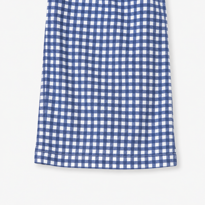 Blue gingham girls pants cropped wide-leg hem detail