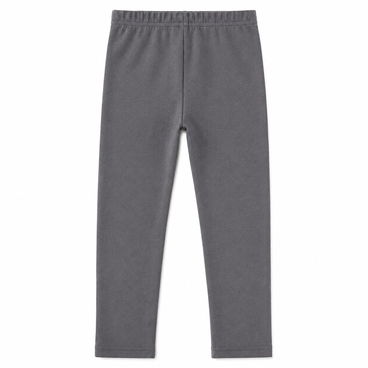 Back flat lay of the charcoal gray girls cotton leggings.