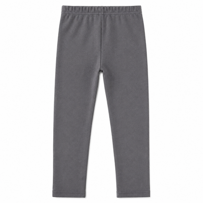 Back flat lay of the charcoal gray girls cotton leggings.