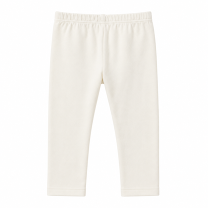 Back flat lay of the ivory girls cotton leggings.