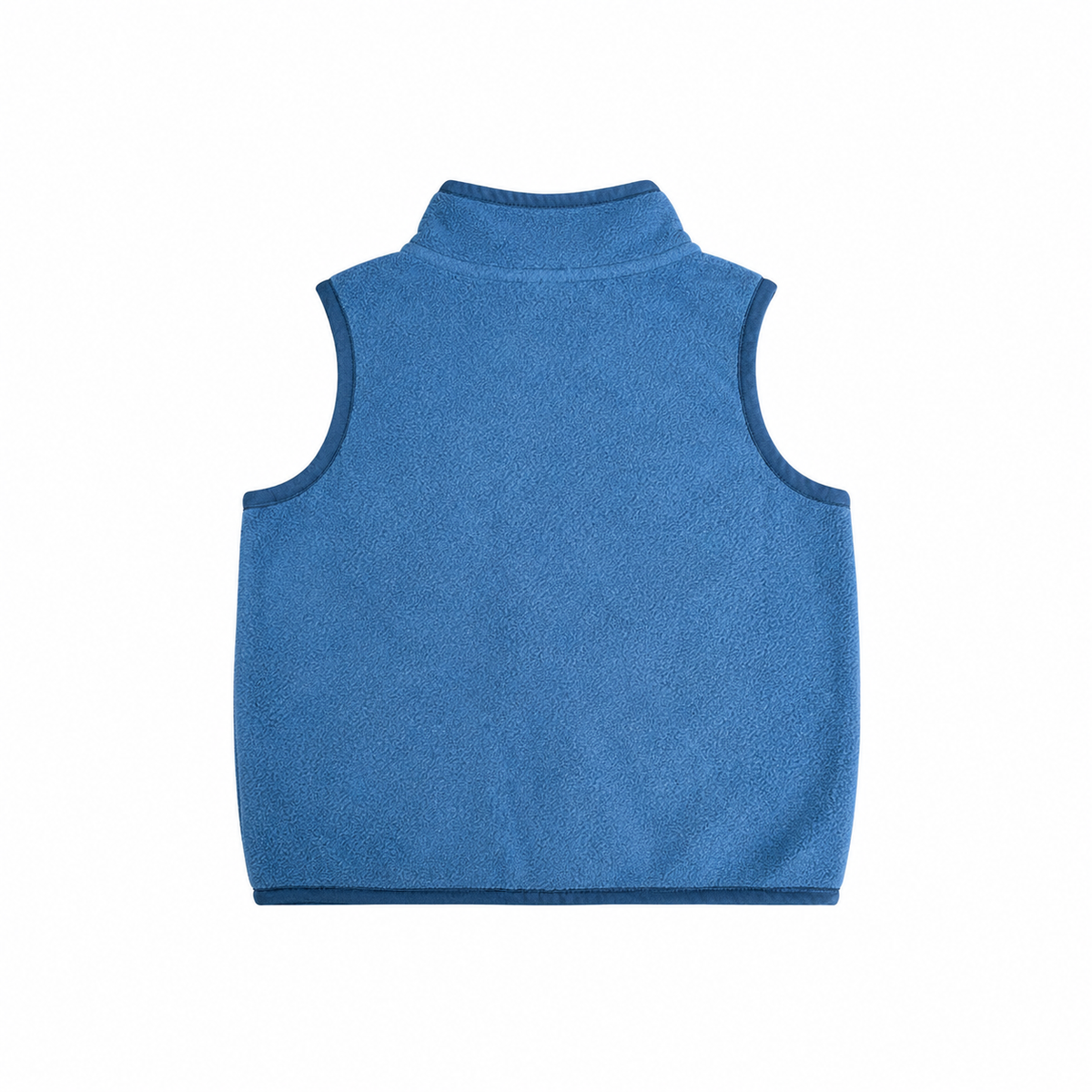 Back flat lay of the blue navy boys fleece zip vest.