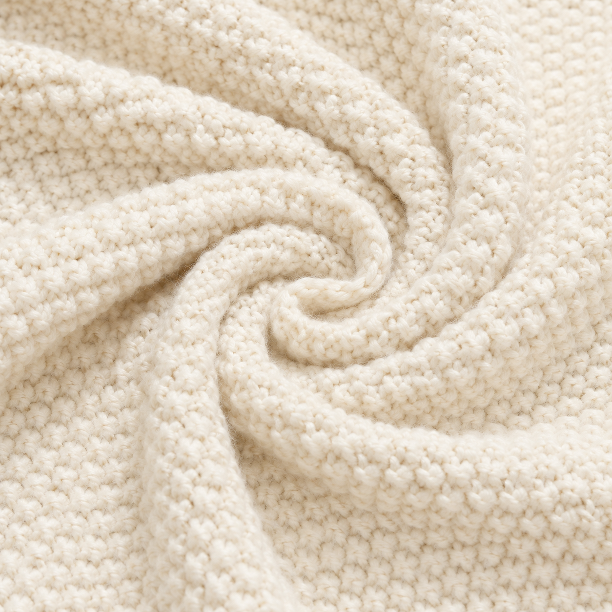 Close-up of the ivory knitted fabric texture.