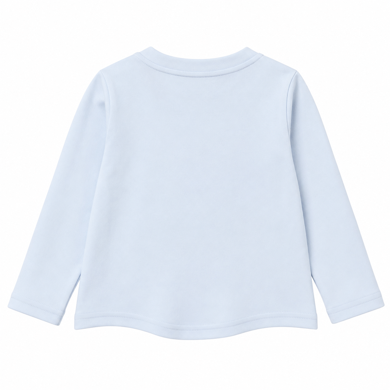 Back flat lay of the plain Powder Blue girls cotton long sleeve top on a white background.