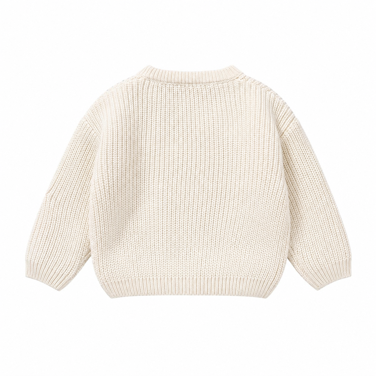 Back view of cream girls long sleeve sweater