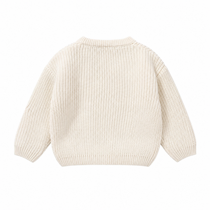 Back view of cream girls long sleeve sweater