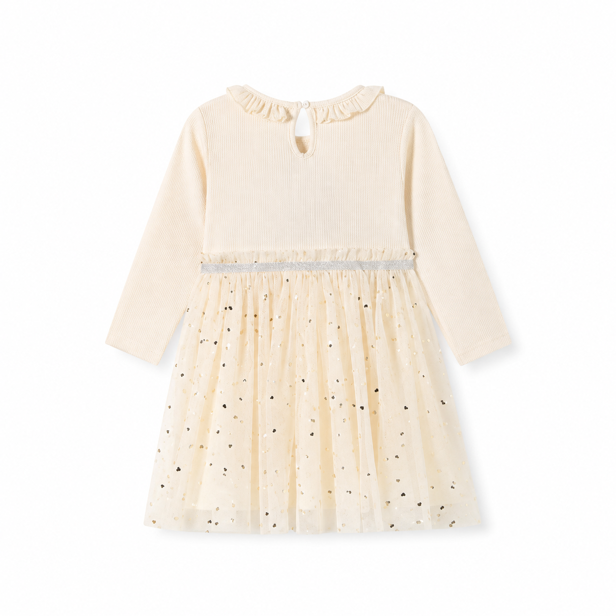 Back flat lay of the ivory girls long sleeve tulle dress.