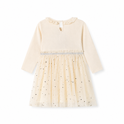 Back flat lay of the ivory girls long sleeve tulle dress.