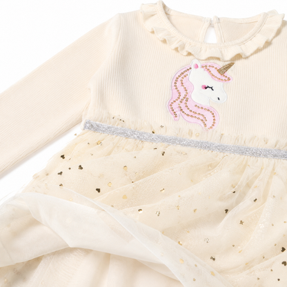 Close-up of the dotted tulle skirt overlay and inner lining.