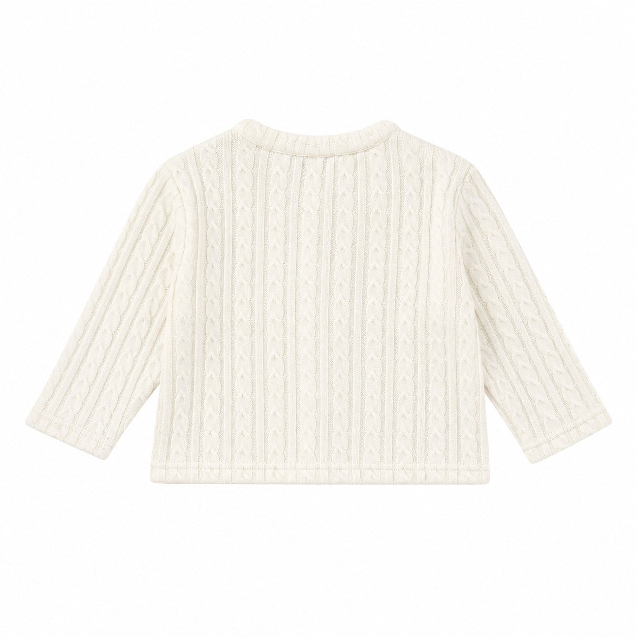 Back flat lay of the Ivory girls cable-knit cardigan.