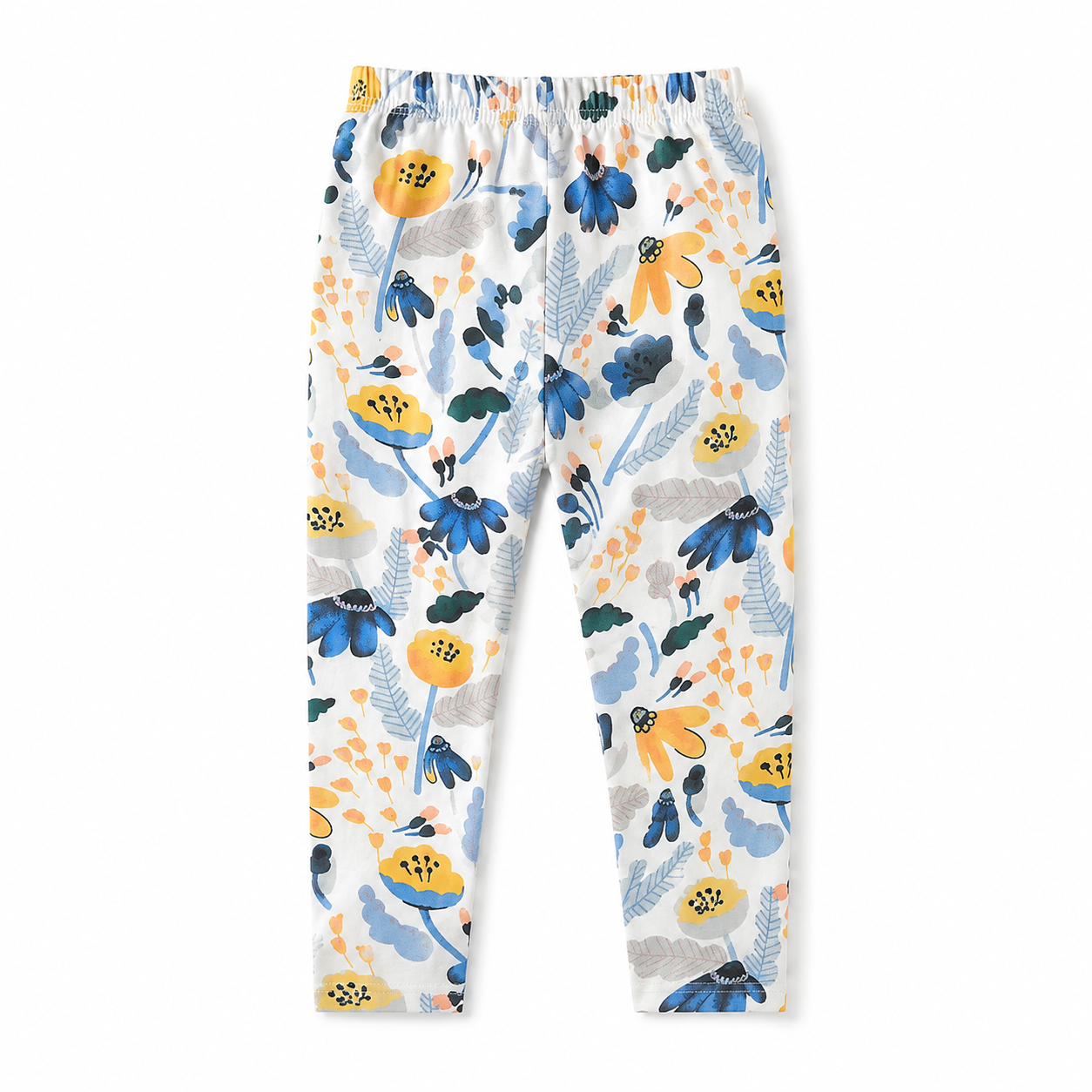Back flat lay of the ivory floral girls pull-on pants.