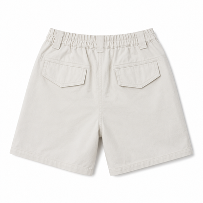 Harbor Trail white boys cotton cargo shorts, back view with two flap pockets