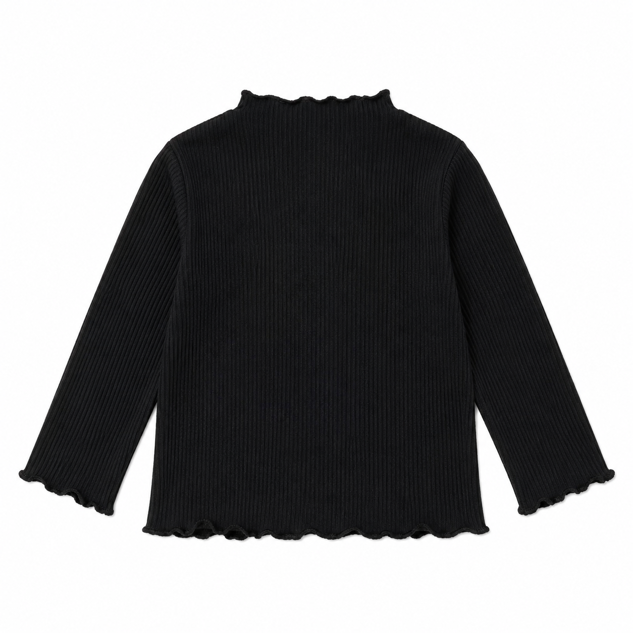 Back flat lay of the black girls ribbed long sleeve top.