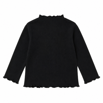 Back flat lay of the black girls ribbed long sleeve top.