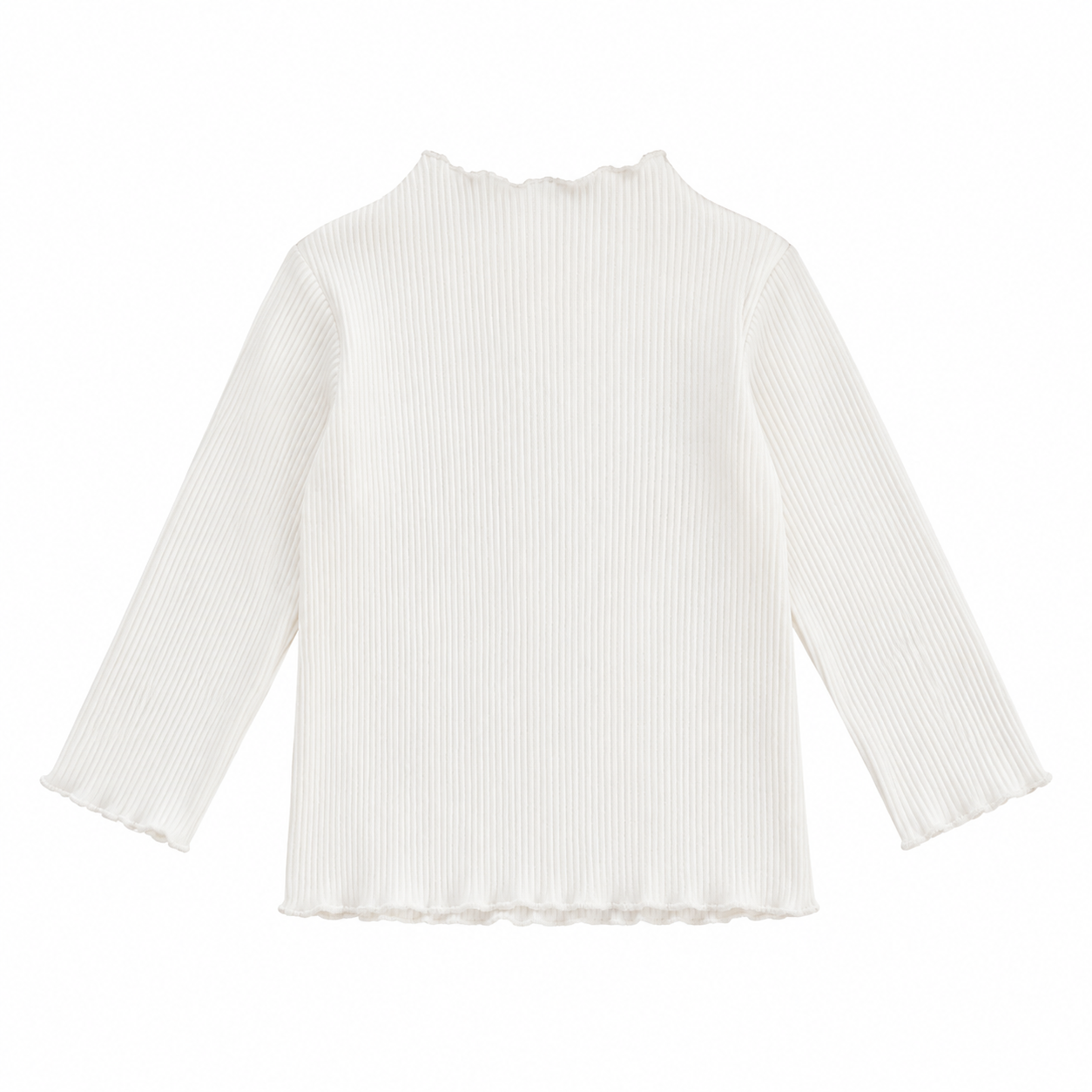 Back flat lay of the ivory girls ribbed long sleeve top.