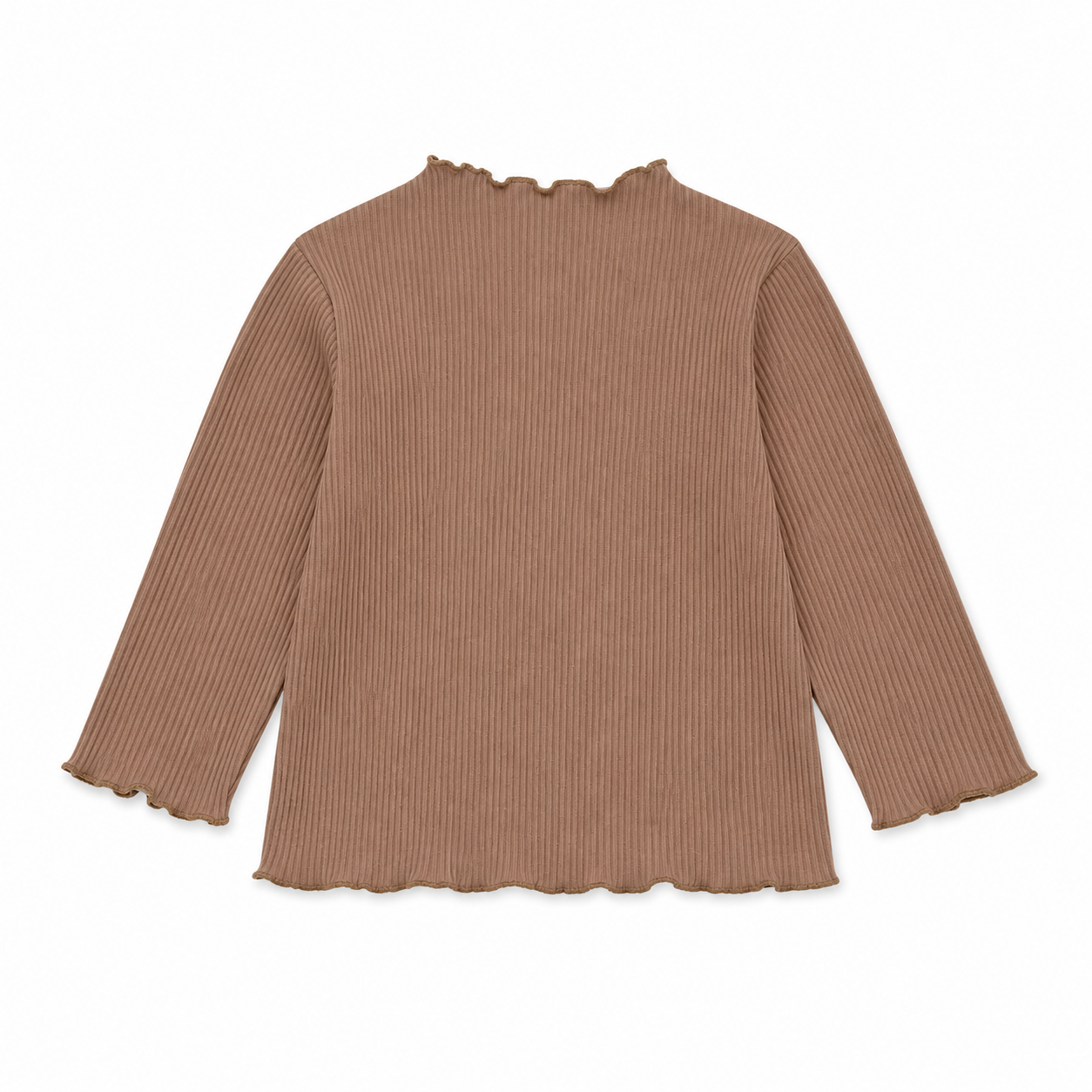 Back flat lay of the mocha girls ribbed long sleeve top.