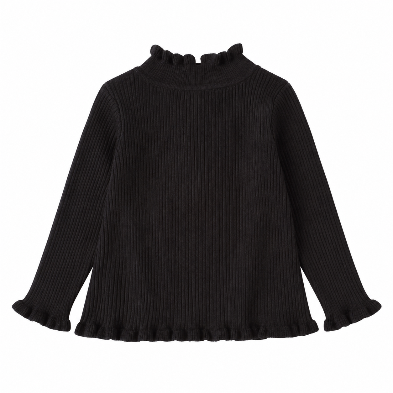 Back flat lay of the black girls ribbed long sleeve top.