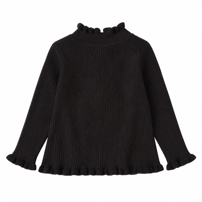 Back flat lay of the black girls ribbed long sleeve top.