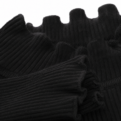 Close-up of the ribbed fabric texture on the black long sleeve girls top.