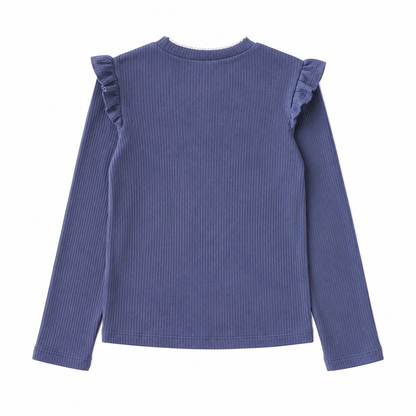Back flat lay of the dusty purple girls ribbed long sleeve top.