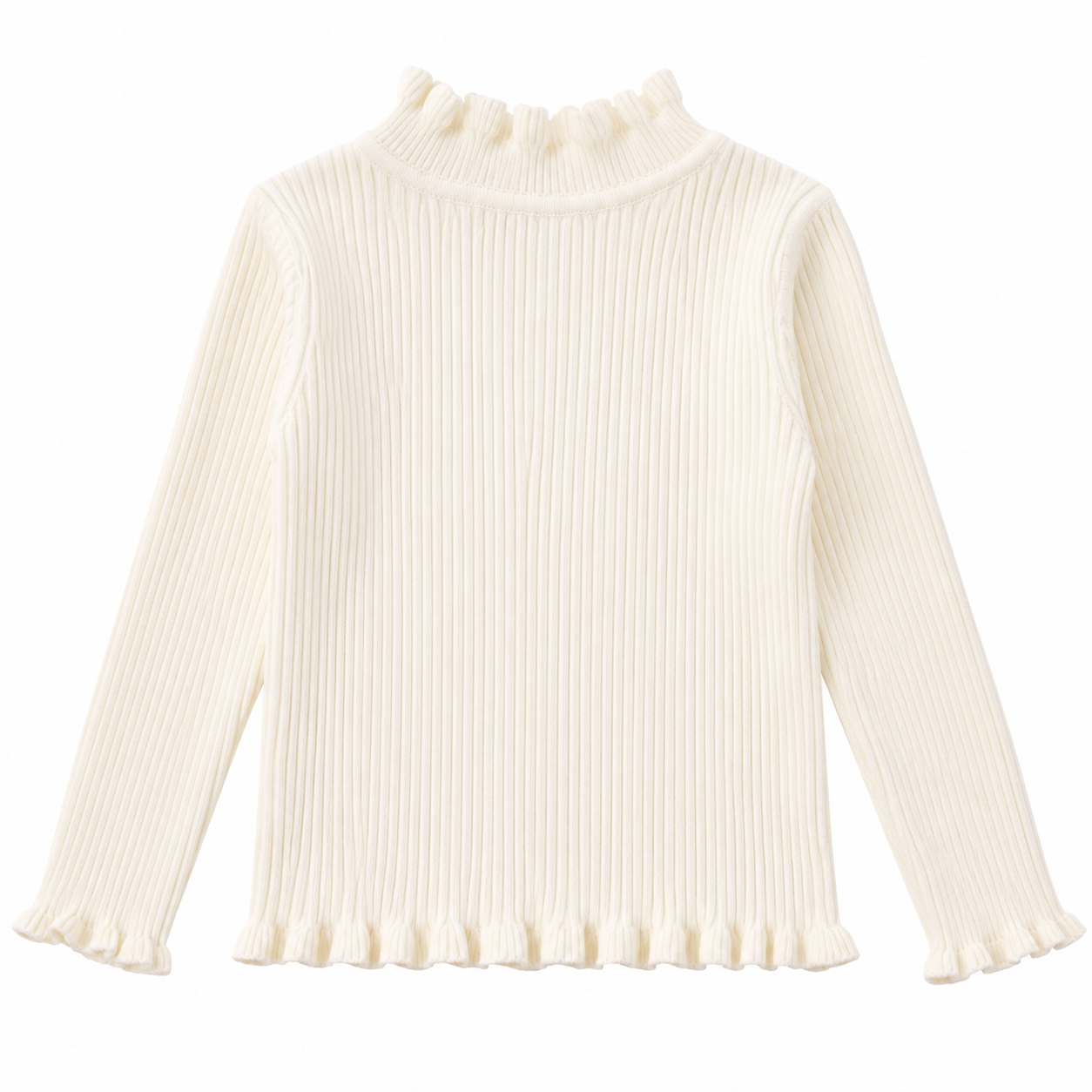 Back flat lay of the ivory girls ribbed long sleeve top.