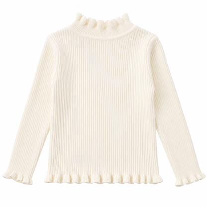 Back flat lay of the ivory girls ribbed long sleeve top.