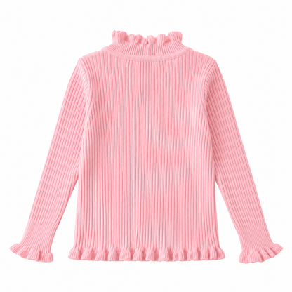 Back flat lay of the pink girls ribbed long sleeve top.