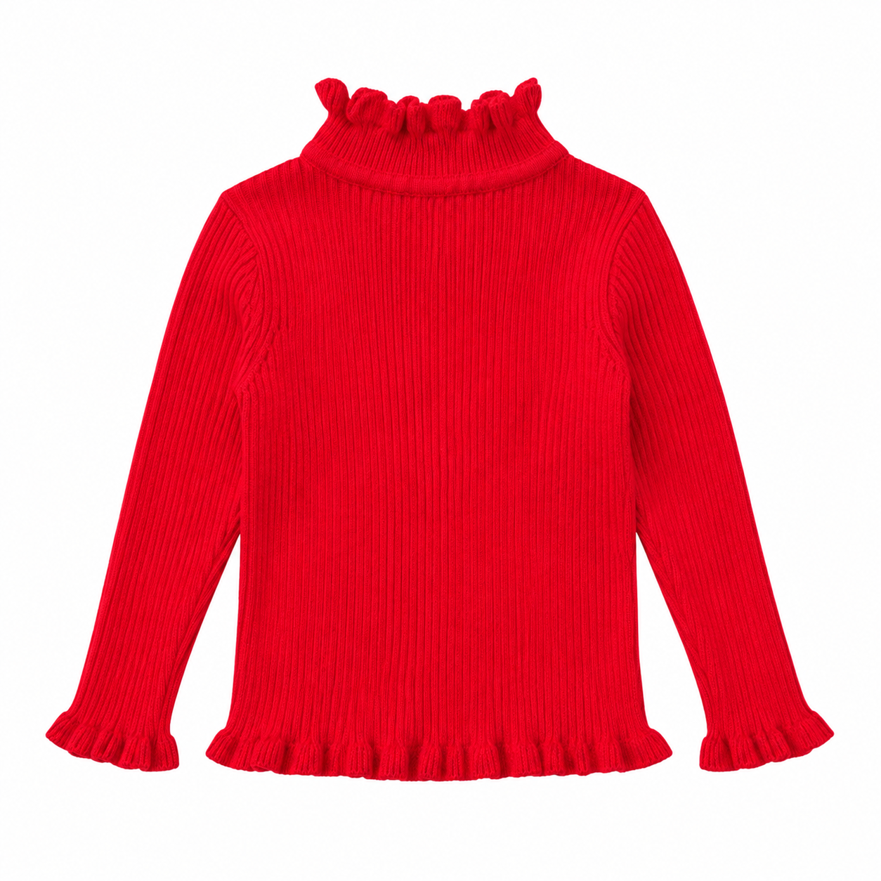 Back flat lay of the red girls ribbed long sleeve top.